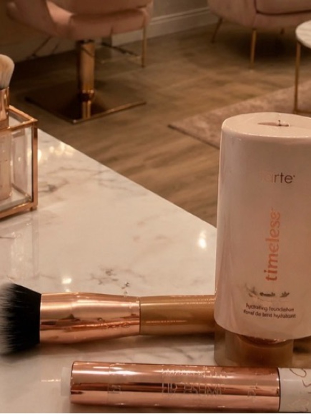 Tarte hydrating foundation, foundation brush, lip plump, 3 pc bundle